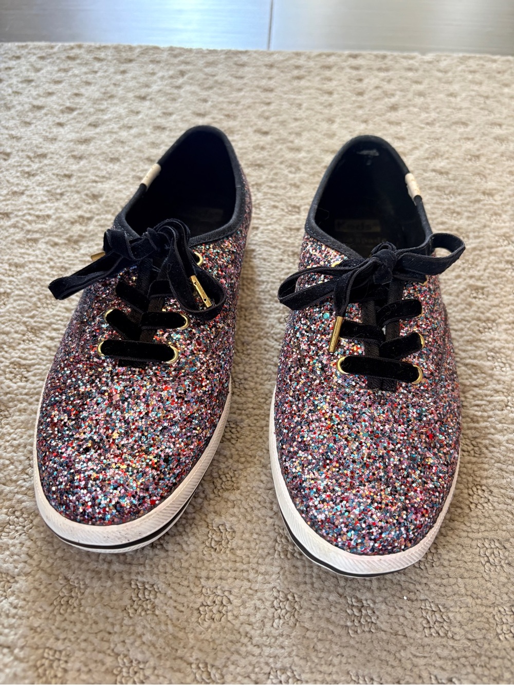 Kate Spade Women’s Pink/Multi-Glitter Lace-Up Sneakers - Black Trim